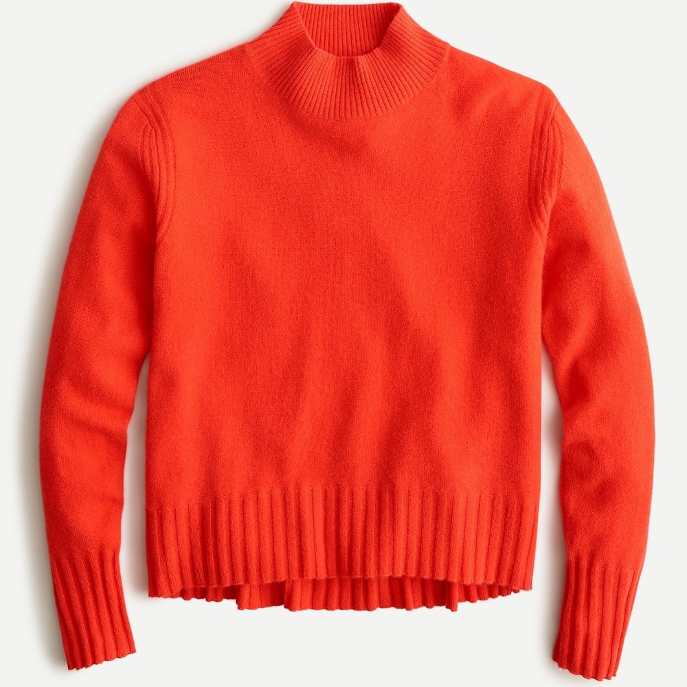 NWT J Crew 100% Cashmere Mockneck Sweater With Rib Details, Bright Cerise, Small